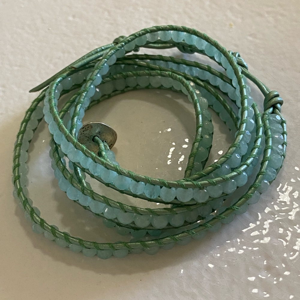 Chan Luu 5 Wrap Aquamarine & Leather Bracelet